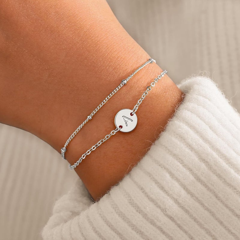 MONOZO Gold Bracelets for Women Girls Jewelry Gifts - Dainty 18K Gold Plated Disc Monogram Letter A-Z Initial Bracelets for Women Trendy Personalized Letter Bracelet Birthday Valentine Gifts for Her - Image 2